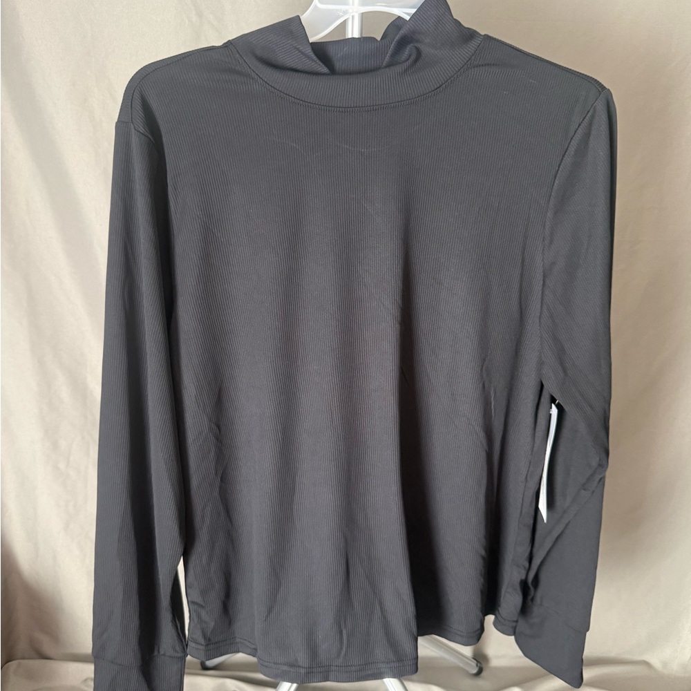 Women’s Ribbed Mock Neck Long Sleeve Athletic Top - black